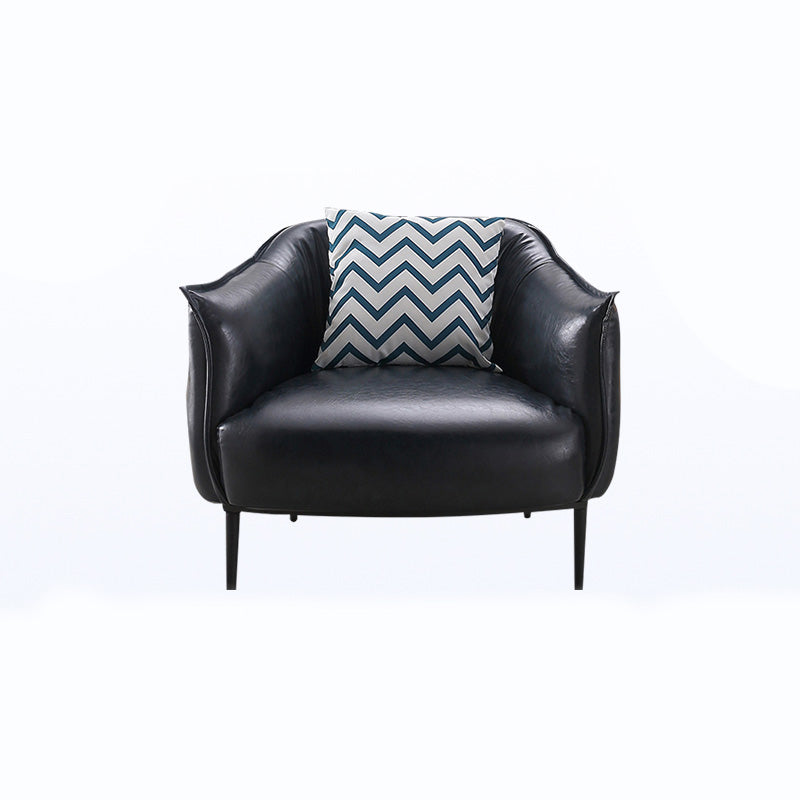 Faux Leather Solid Color Barrel Chair with Basic Four Leg for Bedroom
