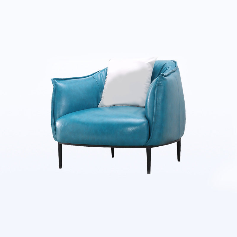 Faux Leather Solid Color Barrel Chair with Basic Four Leg for Bedroom