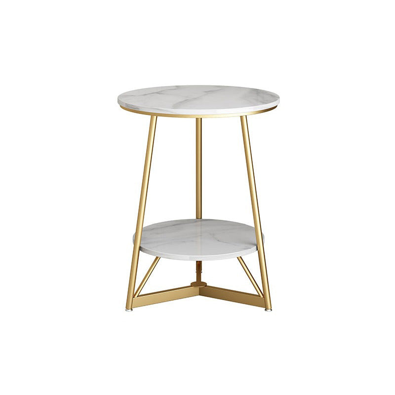 Modern Style Round Sintered Stone Top Gold/Black Metal Base Side Table