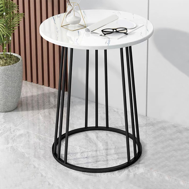 Mid-Century Modern Wooden Round Top End Table Abstract Metal Frame Sofa Side Table
