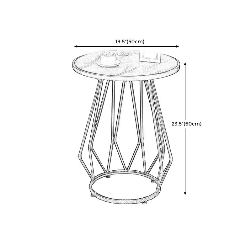 Mid-Century Modern Wooden Round Top End Table Abstract Metal Frame Sofa Side Table