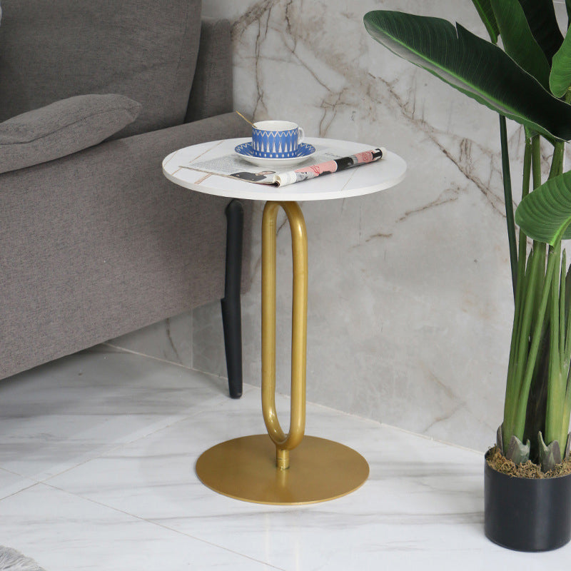 Modern Round Stone Top End Table 21.6"Tall Pedestal Side Table