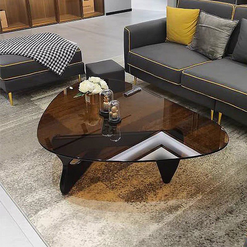 Abstract Base Design Wood/brown/black Solid Wood Tempered Glass Countertops Side Table