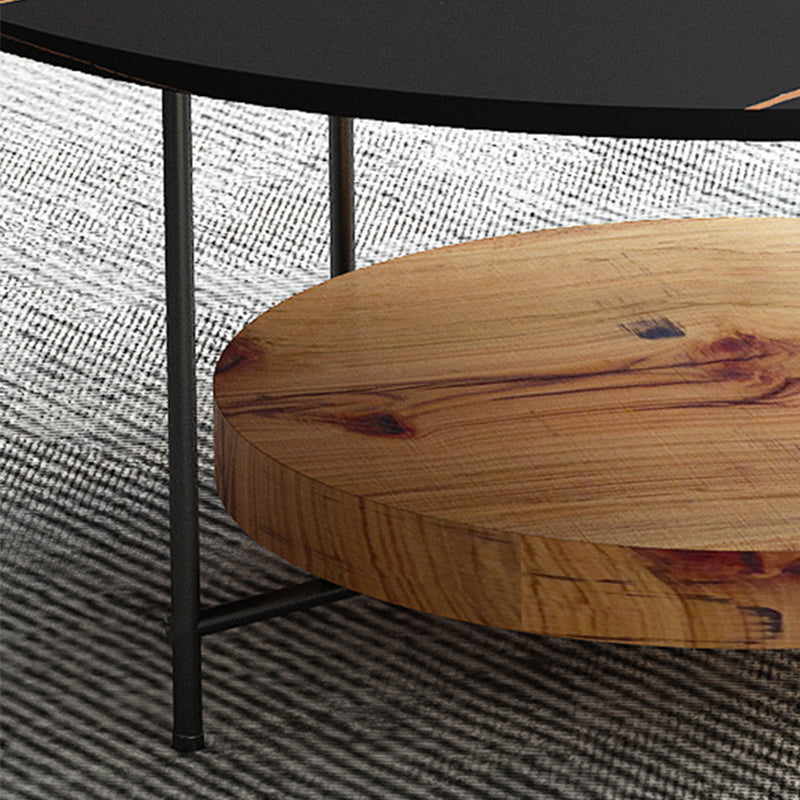 15.7 " H 4-Leg Metal Base Solid Color Round Slate Coffee Table For Living Room