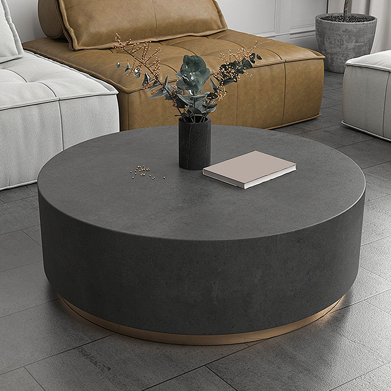 Drum Base Design Black/grey Faux Concrete Top Metal Base Round Coffee Table