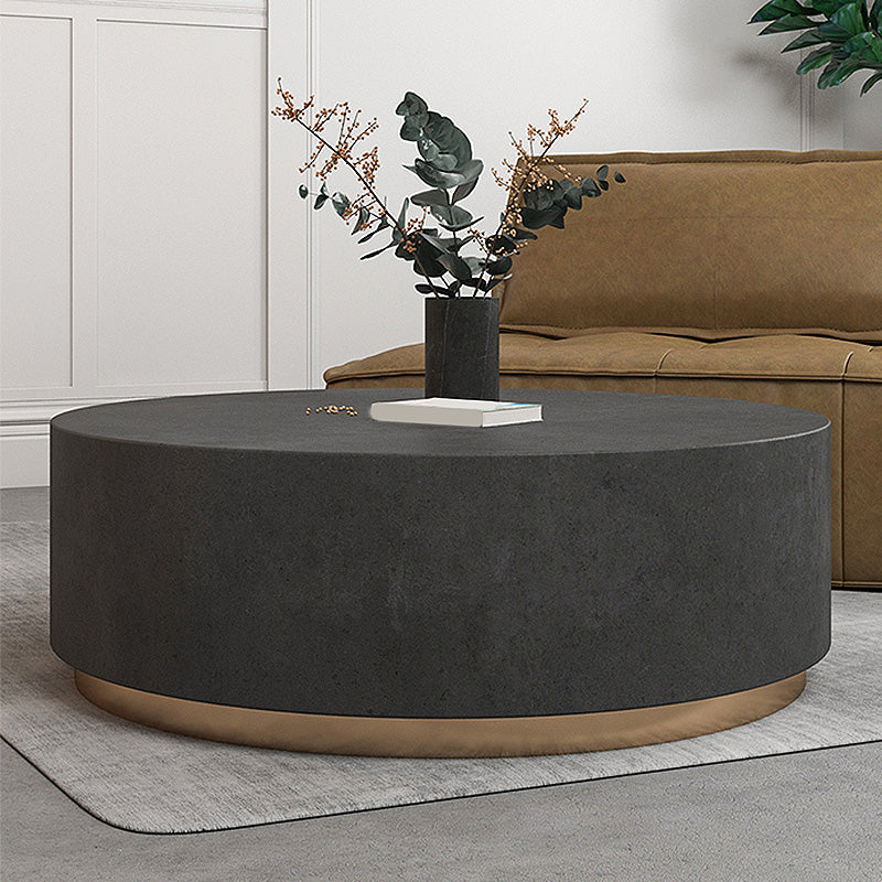 Drum Base Design Black/grey Faux Concrete Top Metal Base Round Coffee Table