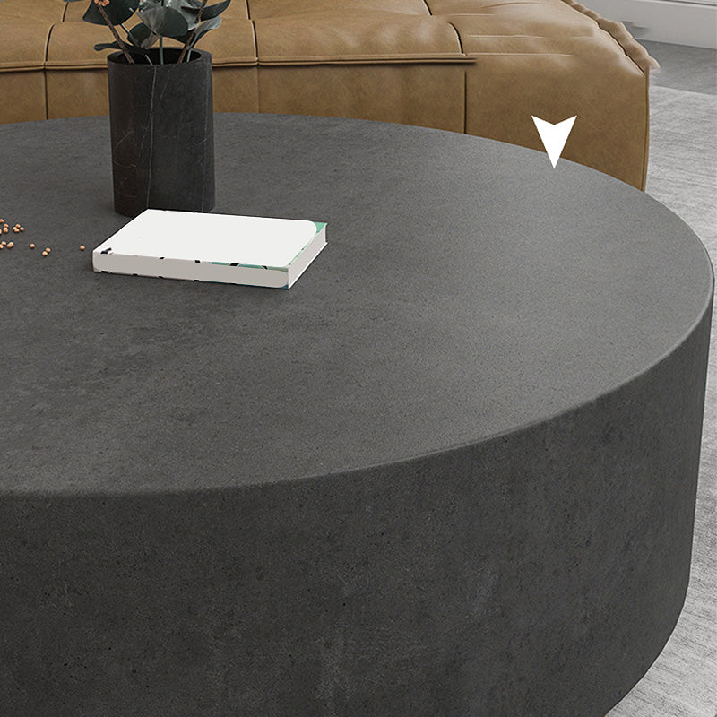 Drum Base Design Black/grey Faux Concrete Top Metal Base Round Coffee Table