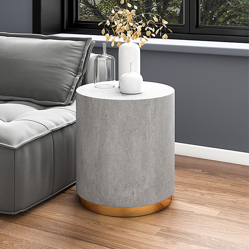 Drum Base Design Black/grey Faux Concrete Top Metal Base Round Coffee Table