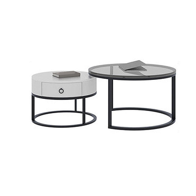 Modern Style Tempered Glass & Rock Sheet Top Gold Metal Base Round Coffee Table