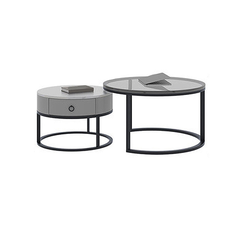 Modern Style Tempered Glass & Rock Sheet Top Gold Metal Base Round Coffee Table