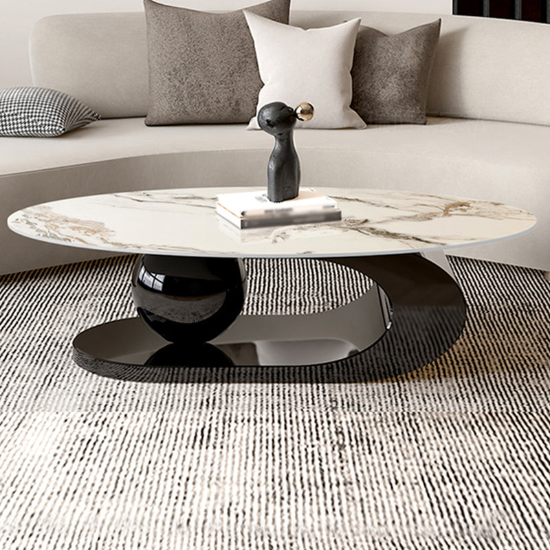 16.1" H Irregular Metal Base Round Slate Coffee Table For Living Room