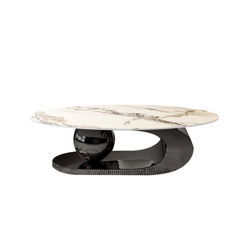 16.1" H Irregular Metal Base Round Slate Coffee Table For Living Room