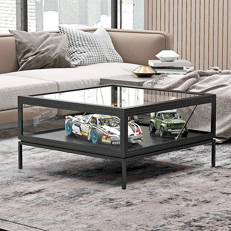 4 Legs Base Design Black/white Tempered Glass Top Iron Base Square Coffee Table