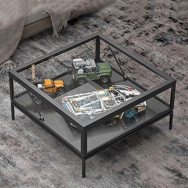4 Legs Base Design Black/white Tempered Glass Top Iron Base Square Coffee Table