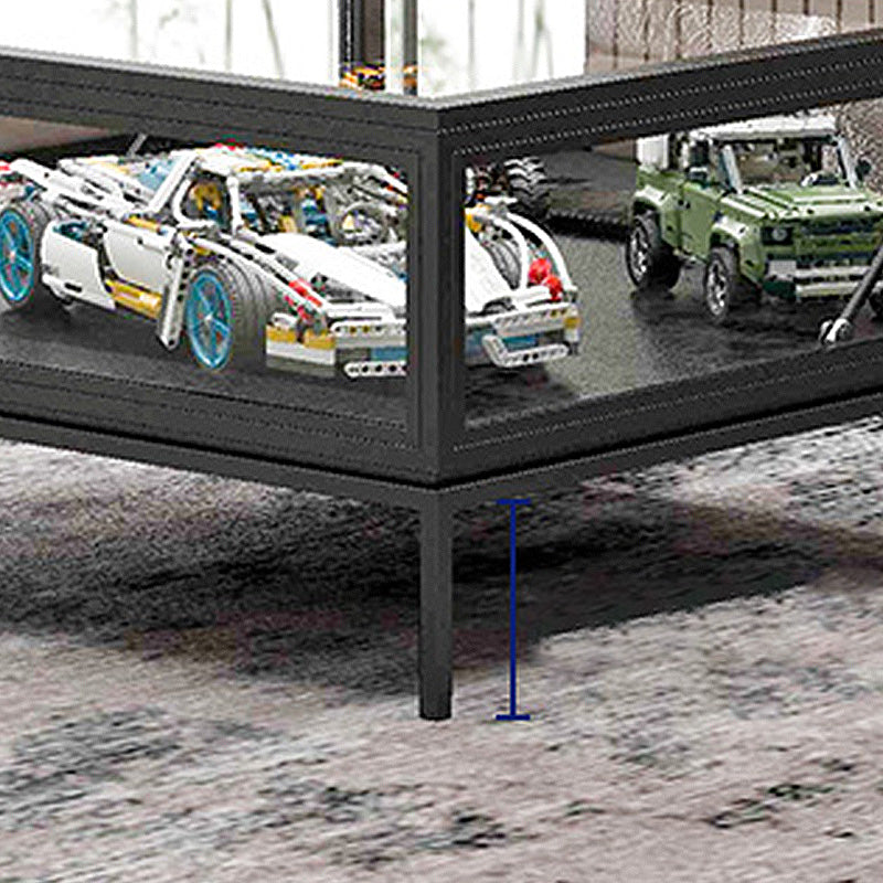 4 Legs Base Design Black/white Tempered Glass Top Iron Base Square Coffee Table