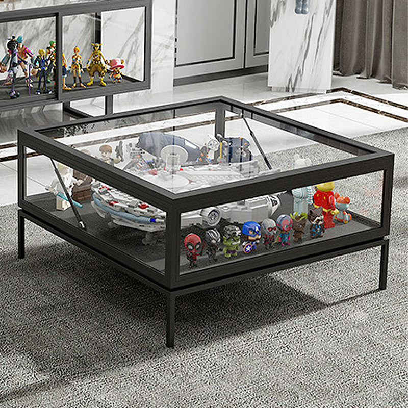 4 Legs Base Design Black/white Tempered Glass Top Iron Base Square Coffee Table