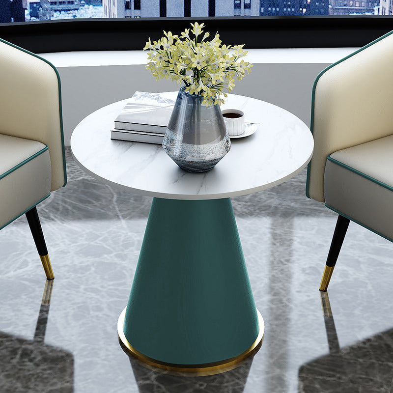 Modern Style Single Leg Base Solid Color Round Top Slate Coffee Table
