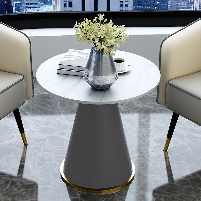 Modern Style Single Leg Base Solid Color Round Top Slate Coffee Table