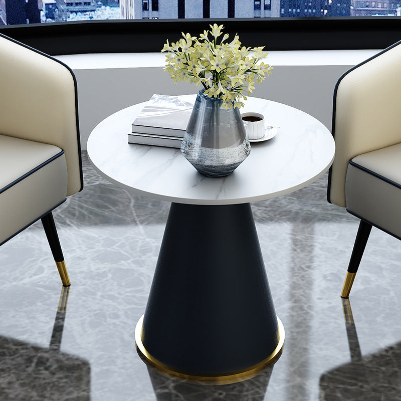 Modern Style Single Leg Base Solid Color Round Top Slate Coffee Table