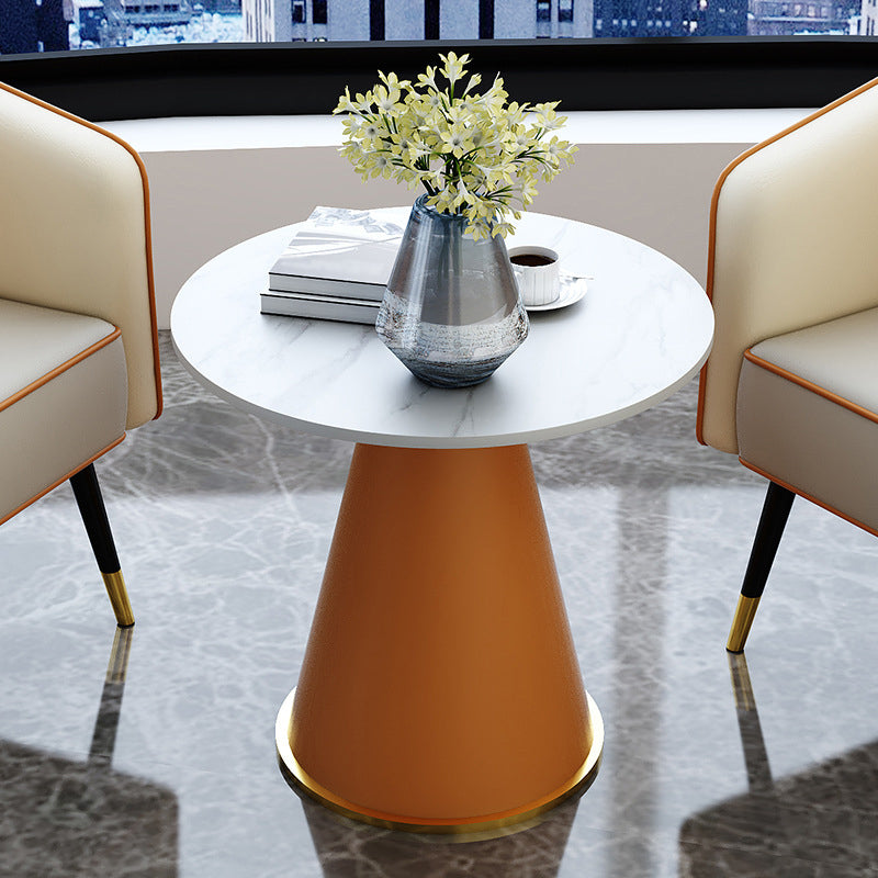Modern Style Single Leg Base Solid Color Round Top Slate Coffee Table