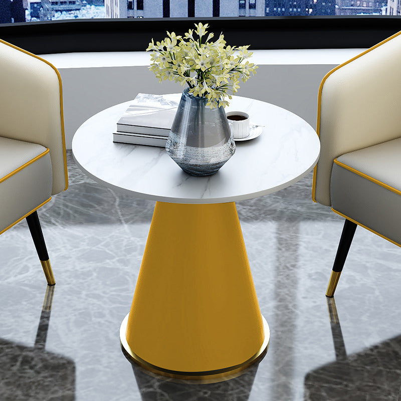 Modern Style Single Leg Base Solid Color Round Top Slate Coffee Table