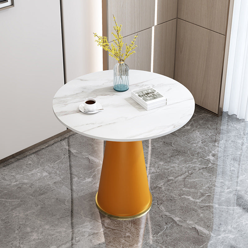 Modern Style Single Leg Base Solid Color Round Top Slate Coffee Table