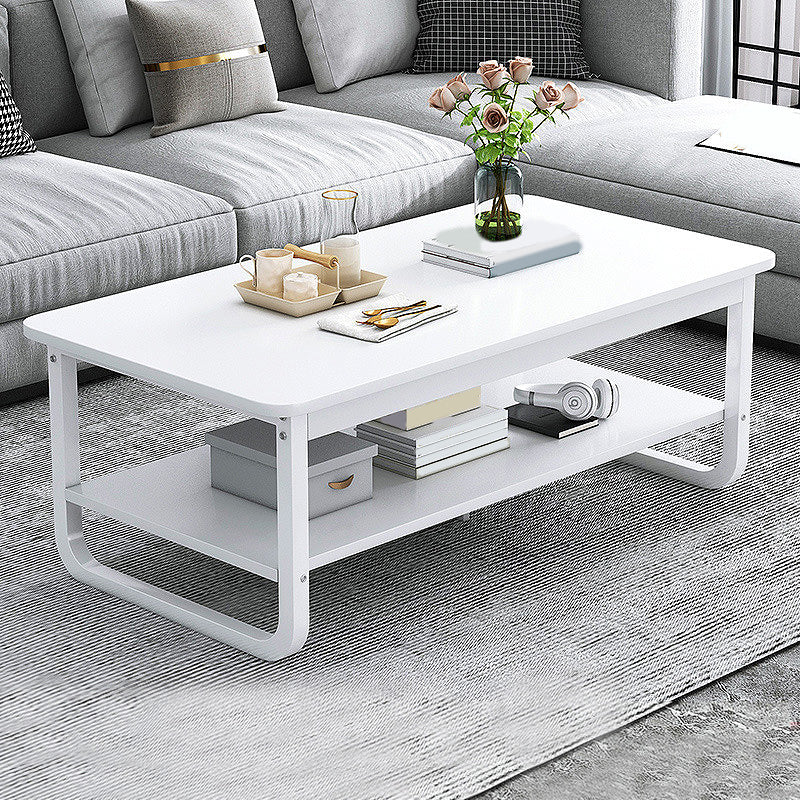 16.5"H Modern Solid Mental Base Black /Gold/white Rectangular Coffee Table