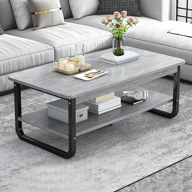 16.5"H Modern Solid Mental Base Black /Gold/white Rectangular Coffee Table