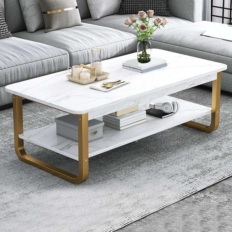16.5"H Modern Solid Mental Base Black /Gold/white Rectangular Coffee Table