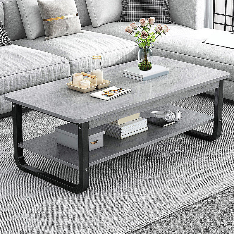 16.5"H Modern Solid Mental Base Black /Gold/white Rectangular Coffee Table