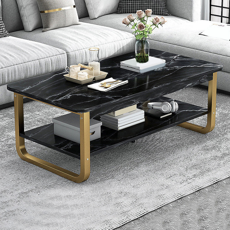 16.5"H Modern Solid Mental Base Black /Gold/white Rectangular Coffee Table