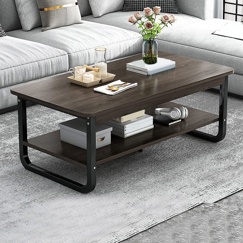 16.5"H Modern Solid Mental Base Black /Gold/white Rectangular Coffee Table