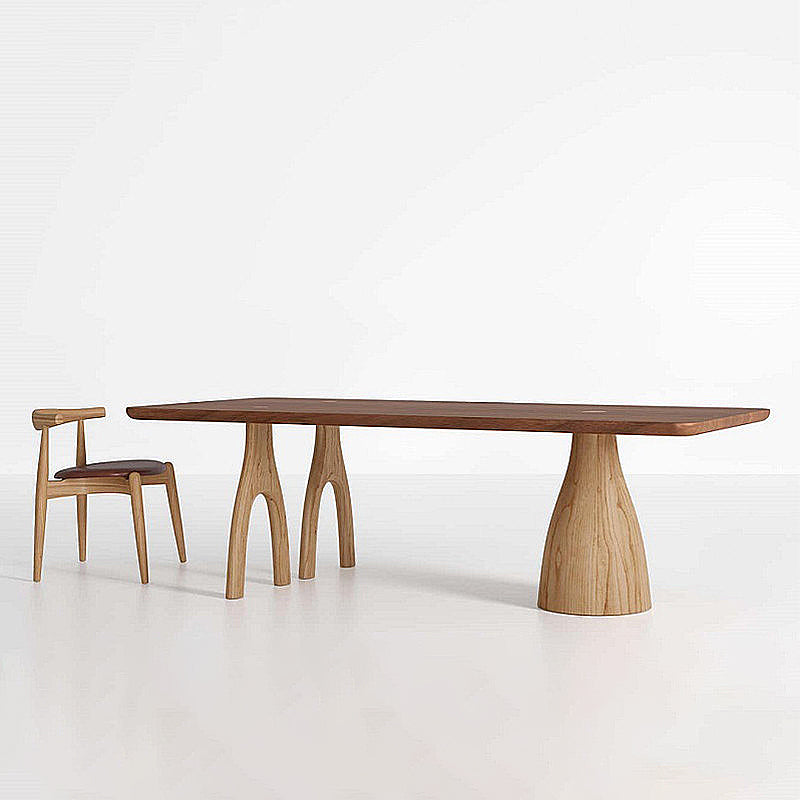 Modern Style 3 Legs Base Design Brown Pine Rectangular Coffee Table