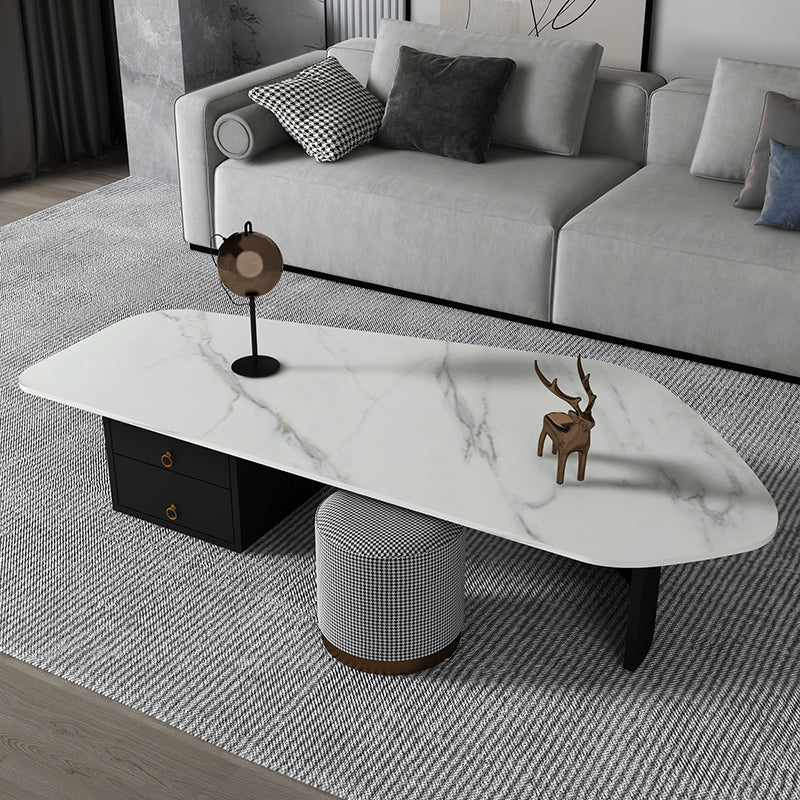 Modern Style White/grey Slate Top Metal Base with Drawer Free Shape Coffee Table