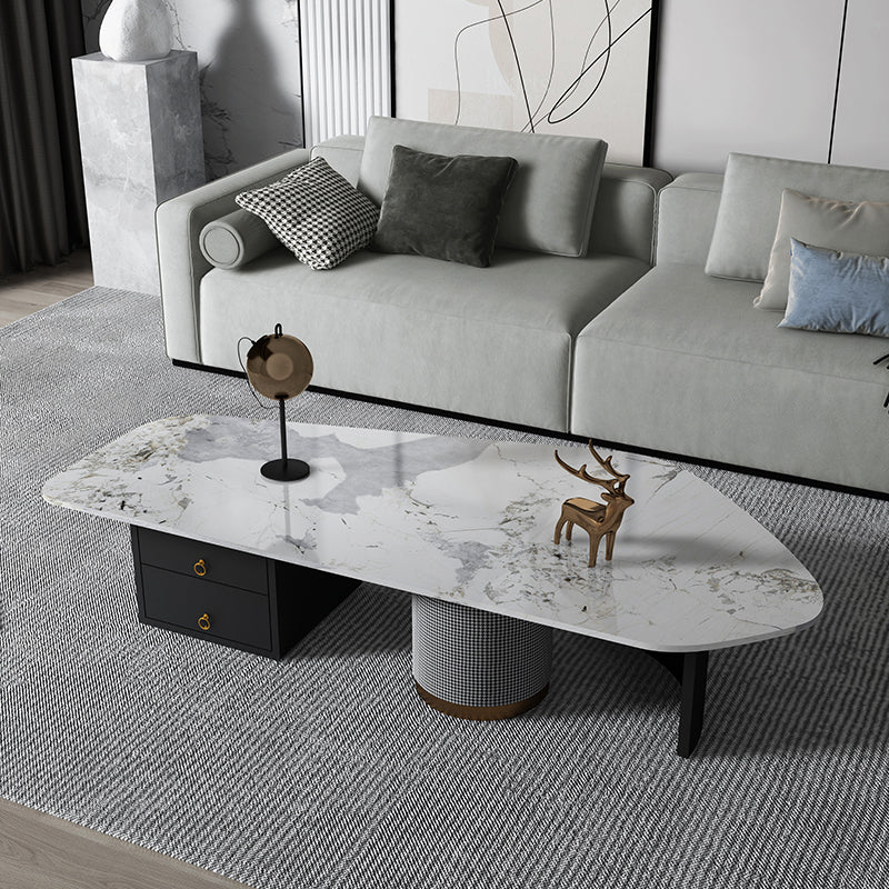 Modern Style White/grey Slate Top Metal Base with Drawer Free Shape Coffee Table
