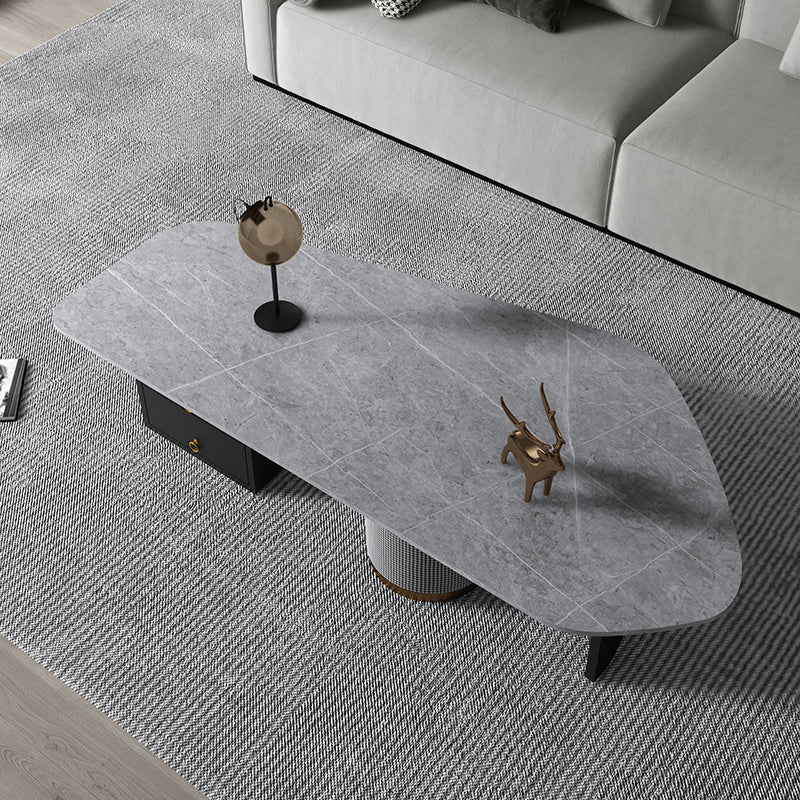 Modern Style White/grey Slate Top Metal Base with Drawer Free Shape Coffee Table