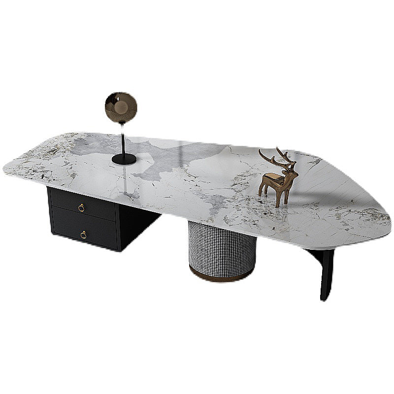 Modern Style White/grey Slate Top Metal Base with Drawer Free Shape Coffee Table