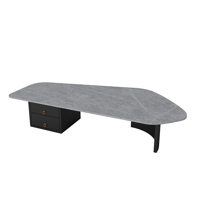 Modern Style White/grey Slate Top Metal Base with Drawer Free Shape Coffee Table