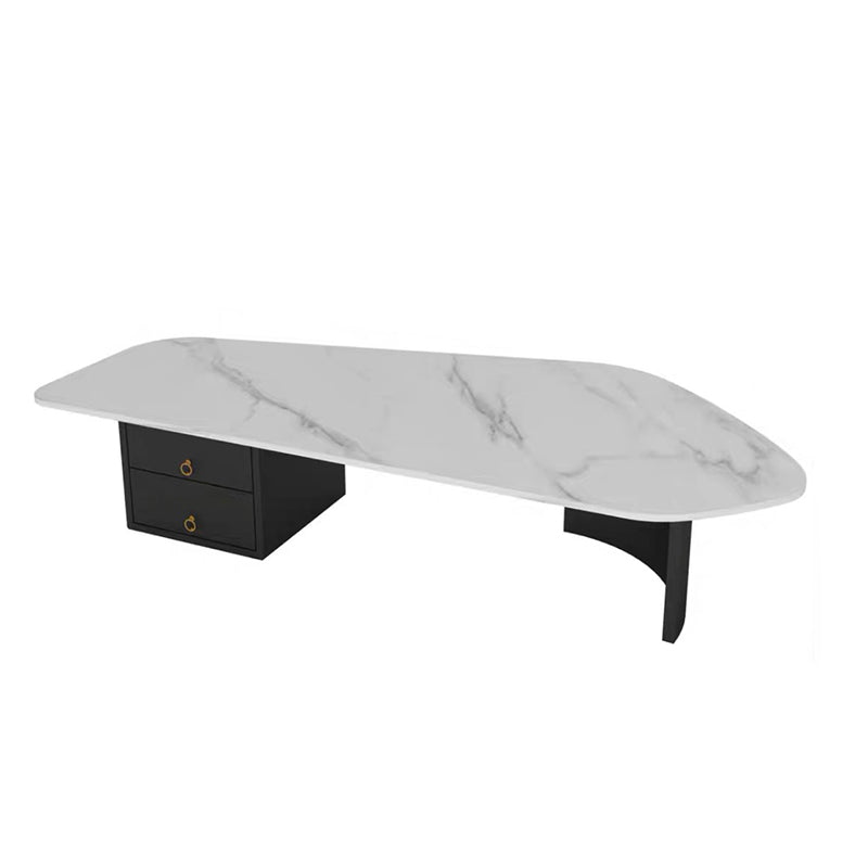 Modern Style White/grey Slate Top Metal Base with Drawer Free Shape Coffee Table