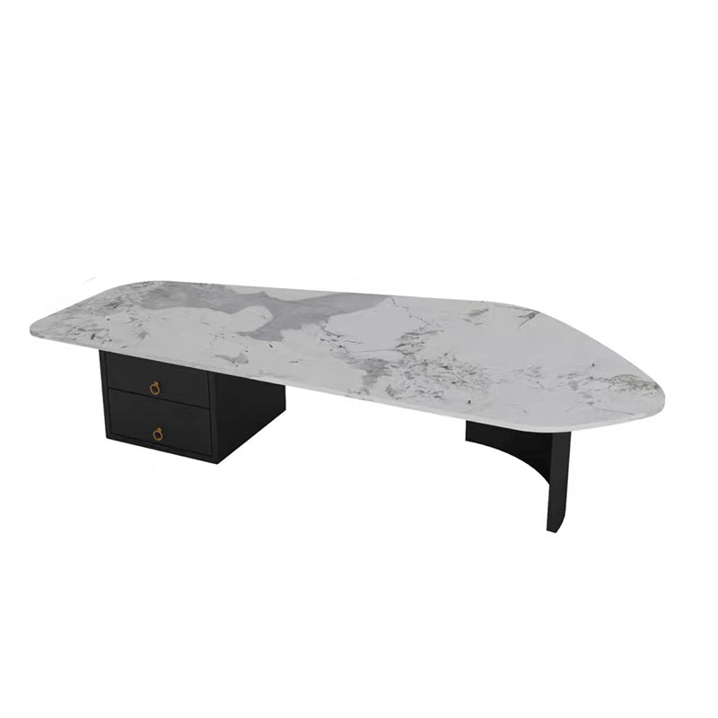 Modern Style White/grey Slate Top Metal Base with Drawer Free Shape Coffee Table