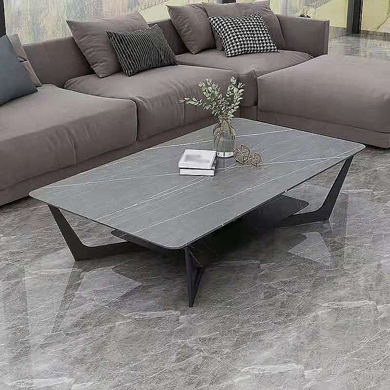 Modern White/grey Slate Top Rectangular Coffee Table with Metal Base