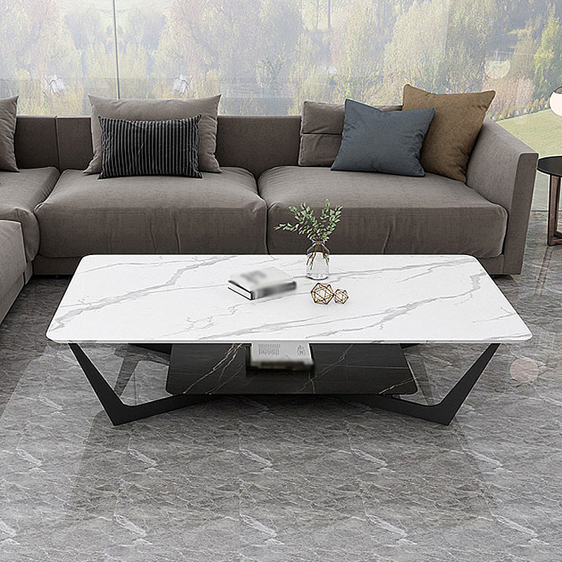 Modern White/grey Slate Top Rectangular Coffee Table with Metal Base