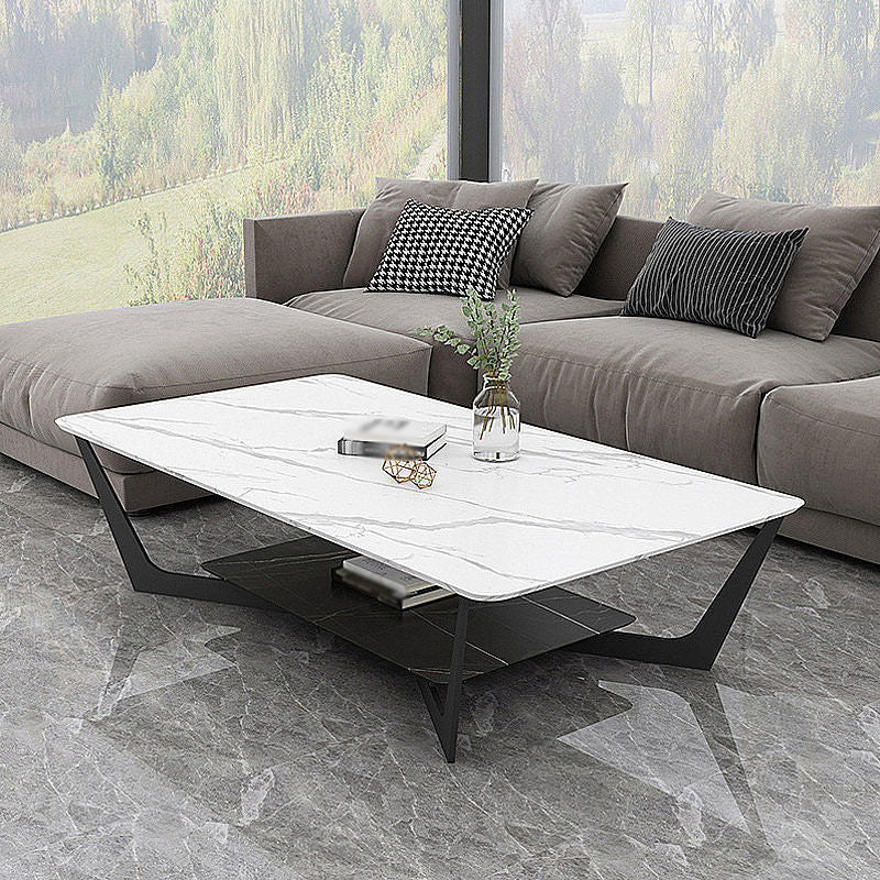 Modern White/grey Slate Top Rectangular Coffee Table with Metal Base