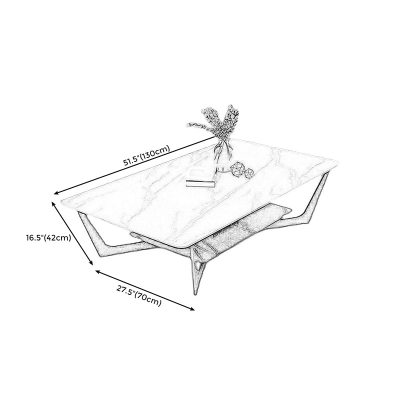 Modern White/grey Slate Top Rectangular Coffee Table with Metal Base
