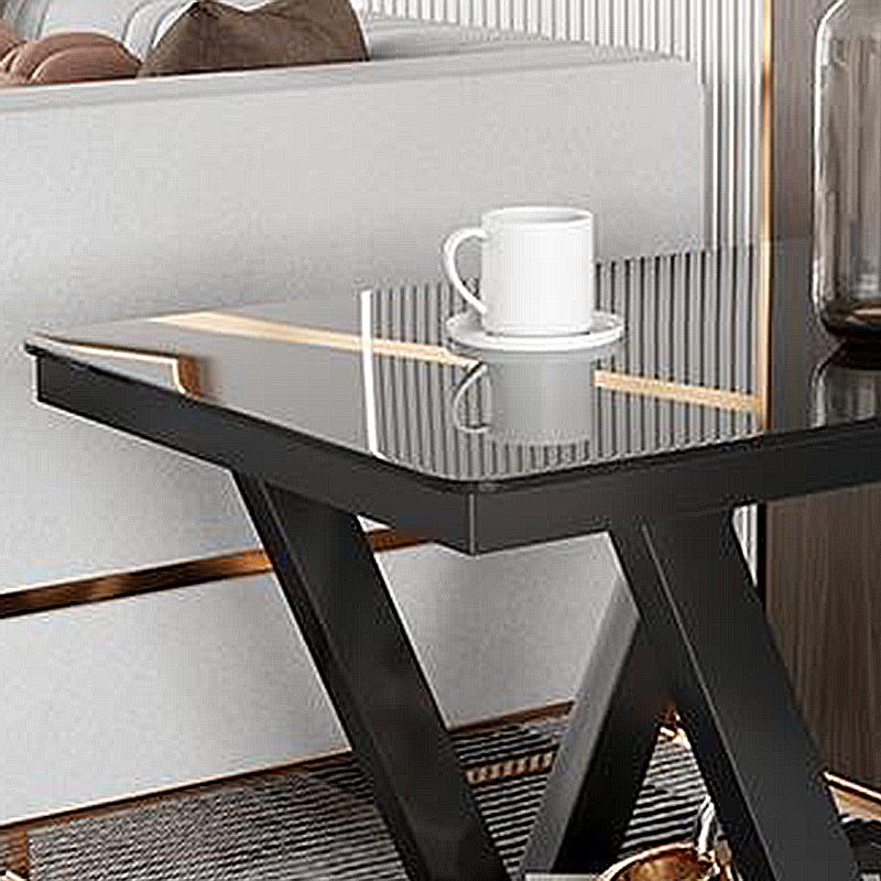 Square Block Base Metal Frame Black/white Tempered Glass Rectangular Coffee Table
