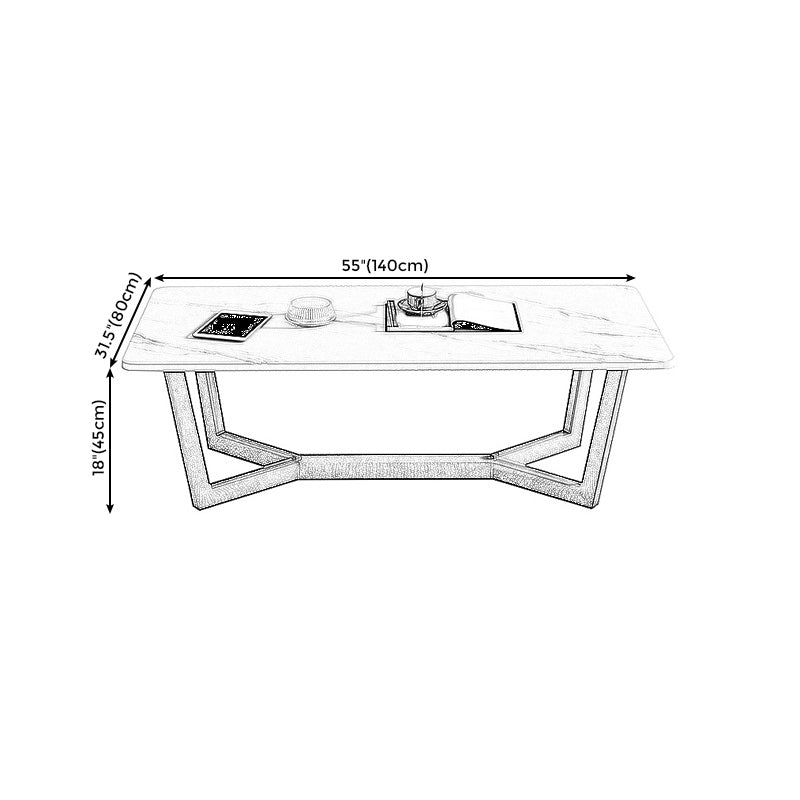 17.7"H Square White Slate Metal Frame Coffee Table for Living Room