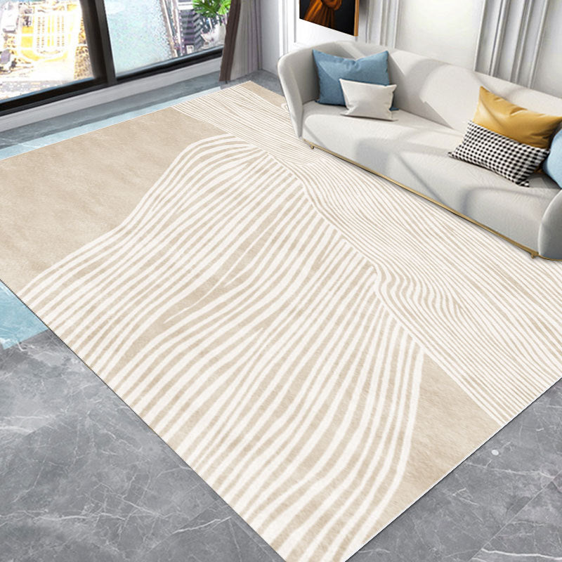 Abstract Style Stain Resistant Rug Beige Loom Rug for Bedroom