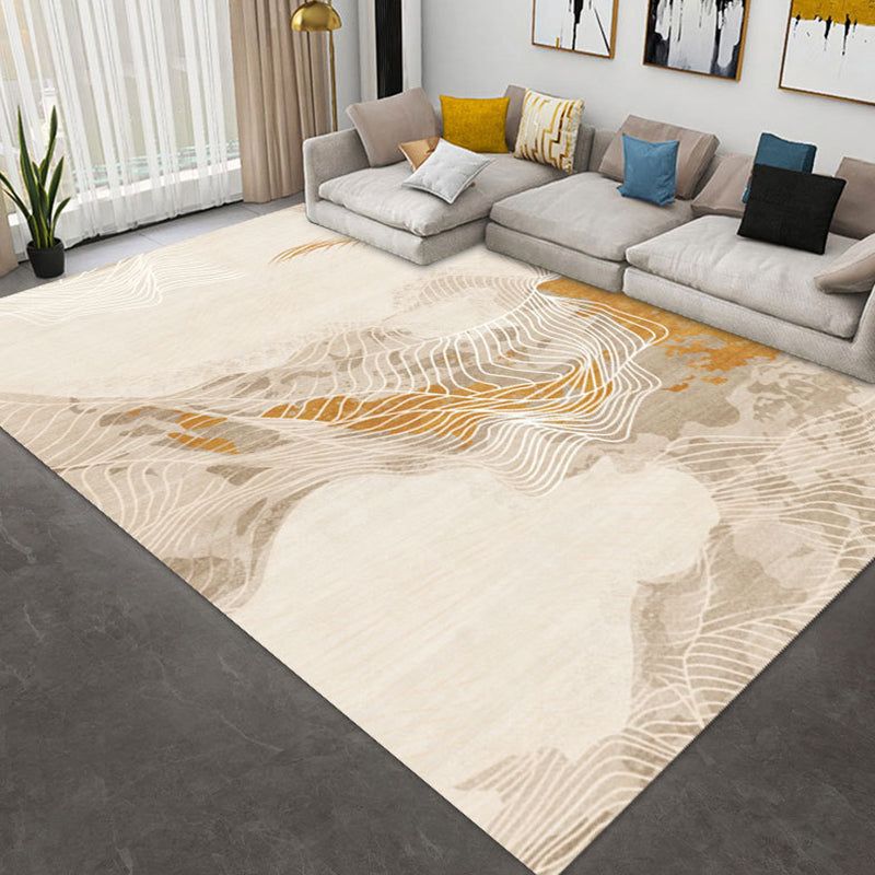 Abstract Style Stain Resistant Rug Beige Loom Rug for Bedroom