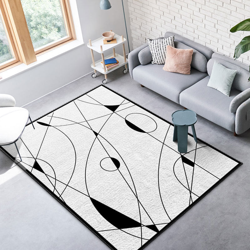 Black and White Lines Rug Living Room Carpet Polyester Washable Area Rug