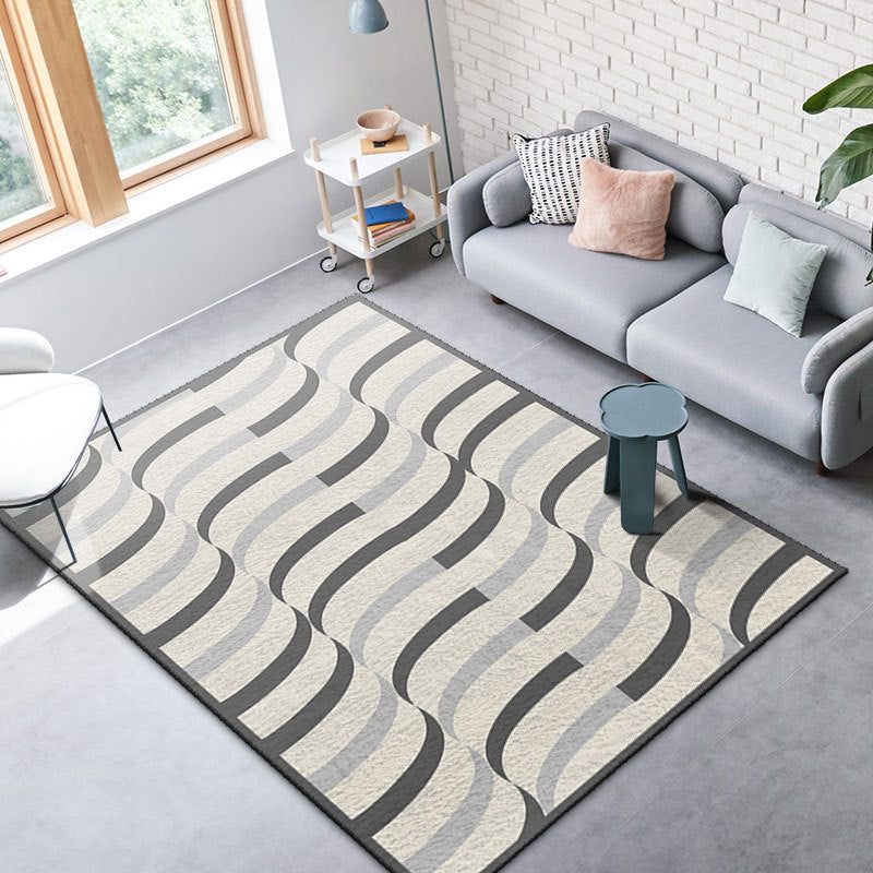 Black and White Lines Rug Living Room Carpet Polyester Washable Area Rug